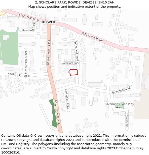 2, SCHOLARS PARK, ROWDE, DEVIZES, SN10 2AH: Location map and indicative extent of plot