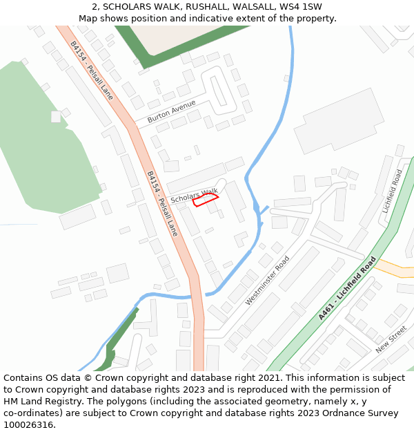 2, SCHOLARS WALK, RUSHALL, WALSALL, WS4 1SW: Location map and indicative extent of plot