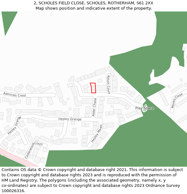 2, SCHOLES FIELD CLOSE, SCHOLES, ROTHERHAM, S61 2XX: Location map and indicative extent of plot