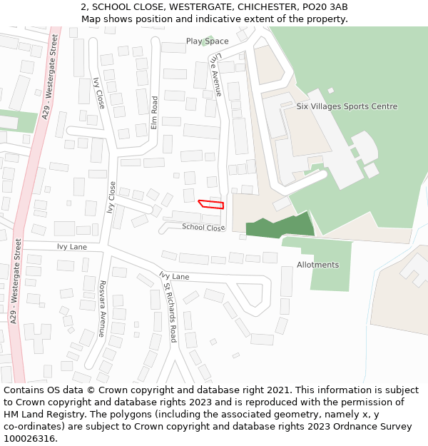 2, SCHOOL CLOSE, WESTERGATE, CHICHESTER, PO20 3AB: Location map and indicative extent of plot