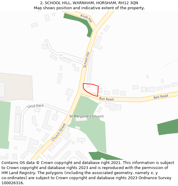 2, SCHOOL HILL, WARNHAM, HORSHAM, RH12 3QN: Location map and indicative extent of plot