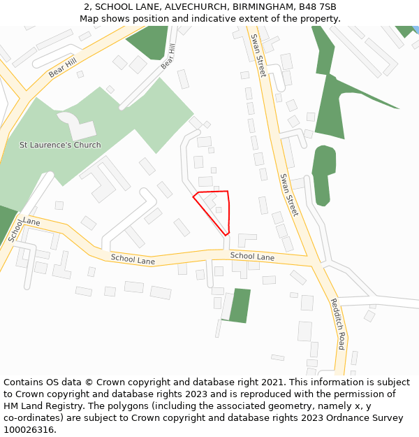 2, SCHOOL LANE, ALVECHURCH, BIRMINGHAM, B48 7SB: Location map and indicative extent of plot