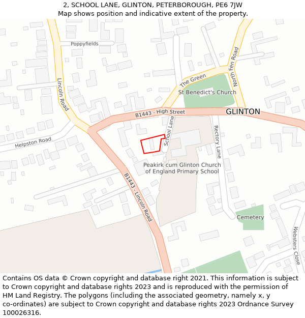 2, SCHOOL LANE, GLINTON, PETERBOROUGH, PE6 7JW: Location map and indicative extent of plot