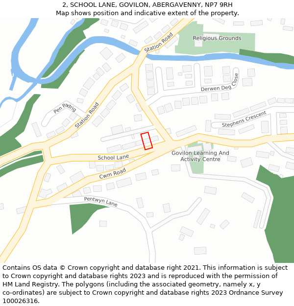 2, SCHOOL LANE, GOVILON, ABERGAVENNY, NP7 9RH: Location map and indicative extent of plot