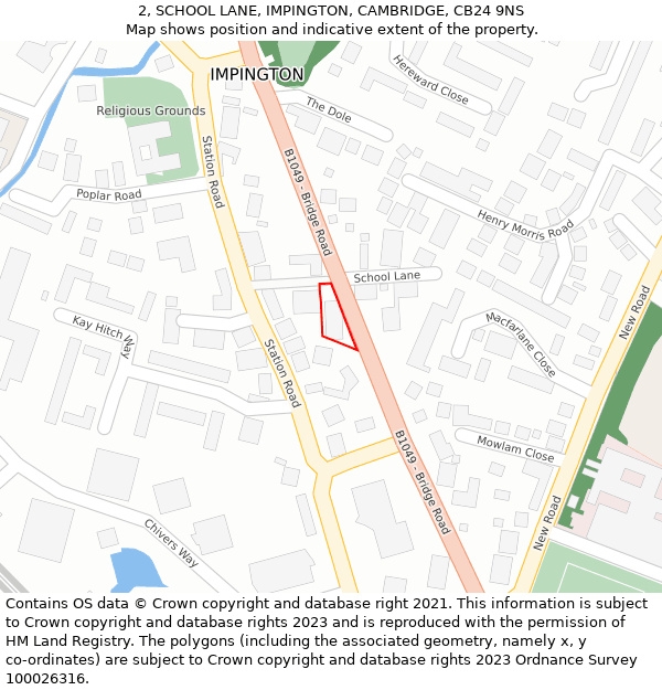 2, SCHOOL LANE, IMPINGTON, CAMBRIDGE, CB24 9NS: Location map and indicative extent of plot