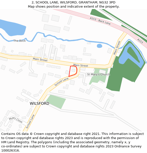 2, SCHOOL LANE, WILSFORD, GRANTHAM, NG32 3PD: Location map and indicative extent of plot