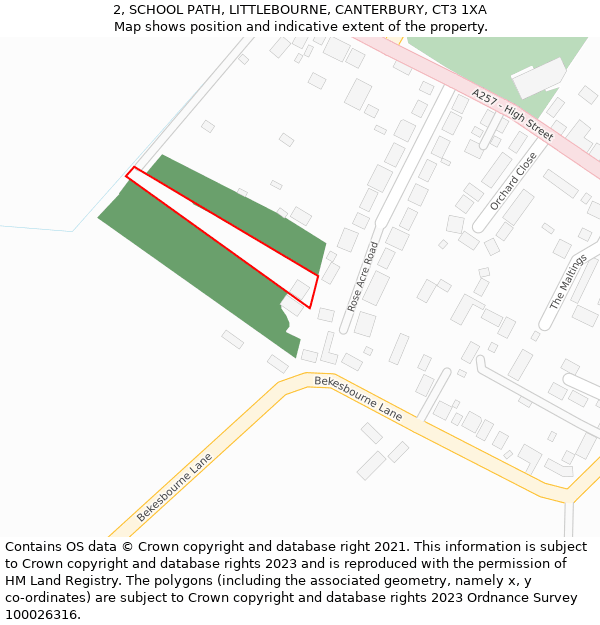 2, SCHOOL PATH, LITTLEBOURNE, CANTERBURY, CT3 1XA: Location map and indicative extent of plot