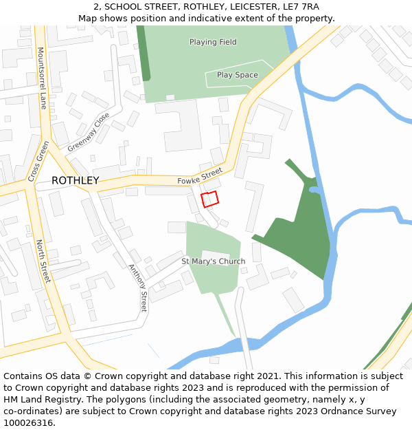 2, SCHOOL STREET, ROTHLEY, LEICESTER, LE7 7RA: Location map and indicative extent of plot