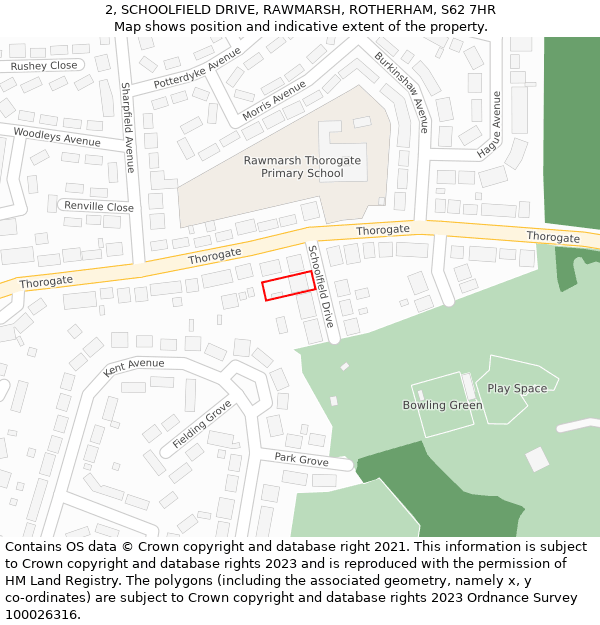 2, SCHOOLFIELD DRIVE, RAWMARSH, ROTHERHAM, S62 7HR: Location map and indicative extent of plot