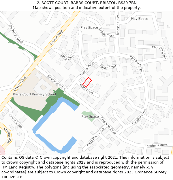 2, SCOTT COURT, BARRS COURT, BRISTOL, BS30 7BN: Location map and indicative extent of plot