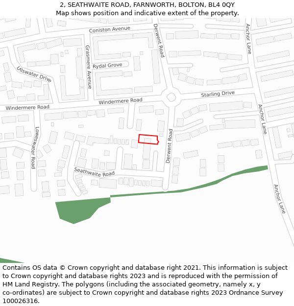 2, SEATHWAITE ROAD, FARNWORTH, BOLTON, BL4 0QY: Location map and indicative extent of plot