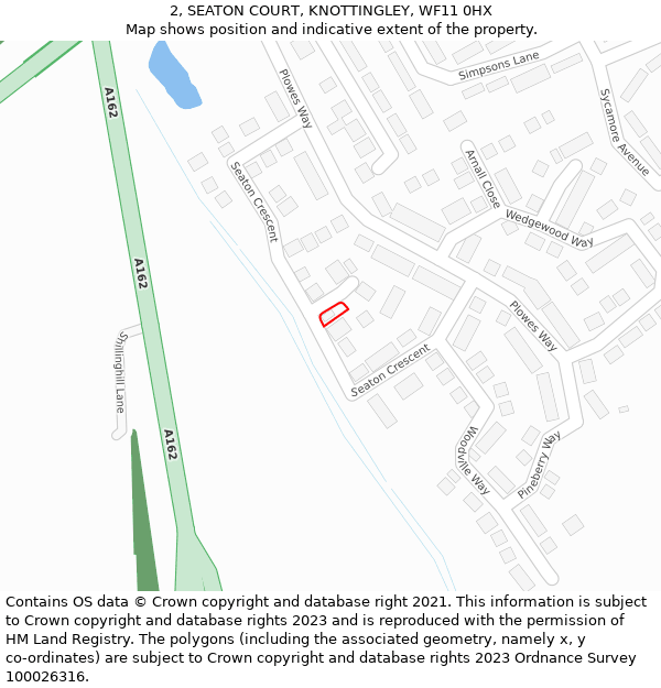 2, SEATON COURT, KNOTTINGLEY, WF11 0HX: Location map and indicative extent of plot