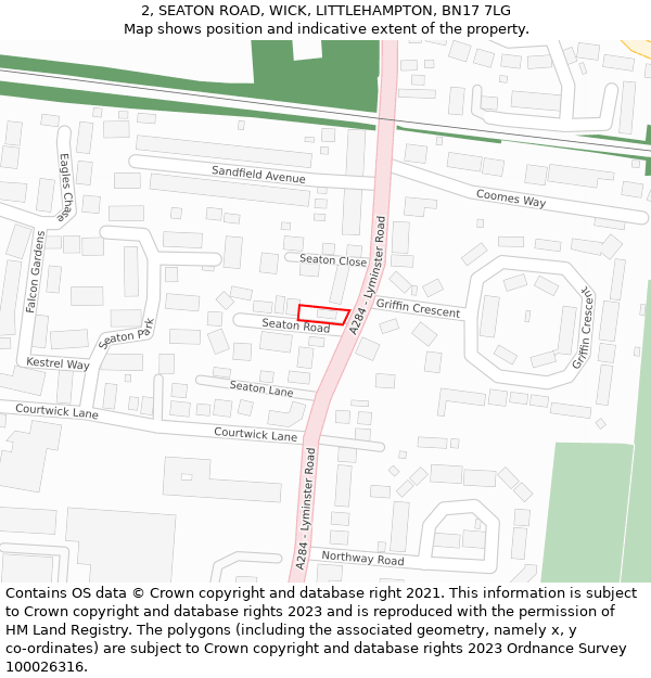 2, SEATON ROAD, WICK, LITTLEHAMPTON, BN17 7LG: Location map and indicative extent of plot