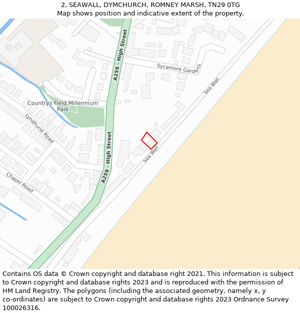 2, SEAWALL, DYMCHURCH, ROMNEY MARSH, TN29 0TG: Location map and indicative extent of plot