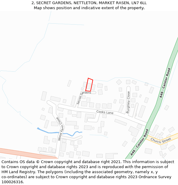 2, SECRET GARDENS, NETTLETON, MARKET RASEN, LN7 6LL: Location map and indicative extent of plot