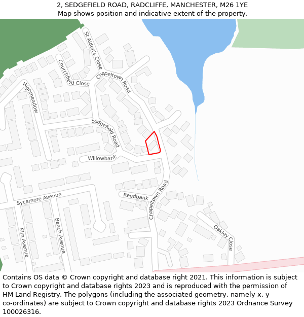 2, SEDGEFIELD ROAD, RADCLIFFE, MANCHESTER, M26 1YE: Location map and indicative extent of plot