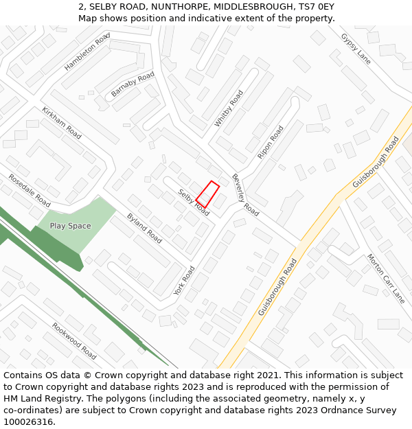 2, SELBY ROAD, NUNTHORPE, MIDDLESBROUGH, TS7 0EY: Location map and indicative extent of plot