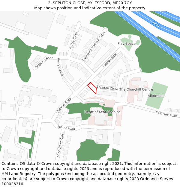 2, SEPHTON CLOSE, AYLESFORD, ME20 7GY: Location map and indicative extent of plot