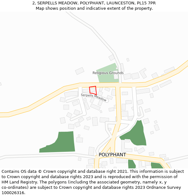 2, SERPELLS MEADOW, POLYPHANT, LAUNCESTON, PL15 7PR: Location map and indicative extent of plot