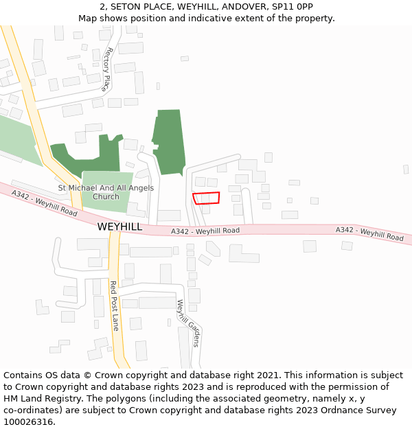 2, SETON PLACE, WEYHILL, ANDOVER, SP11 0PP: Location map and indicative extent of plot