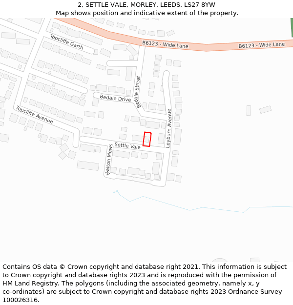 2, SETTLE VALE, MORLEY, LEEDS, LS27 8YW: Location map and indicative extent of plot