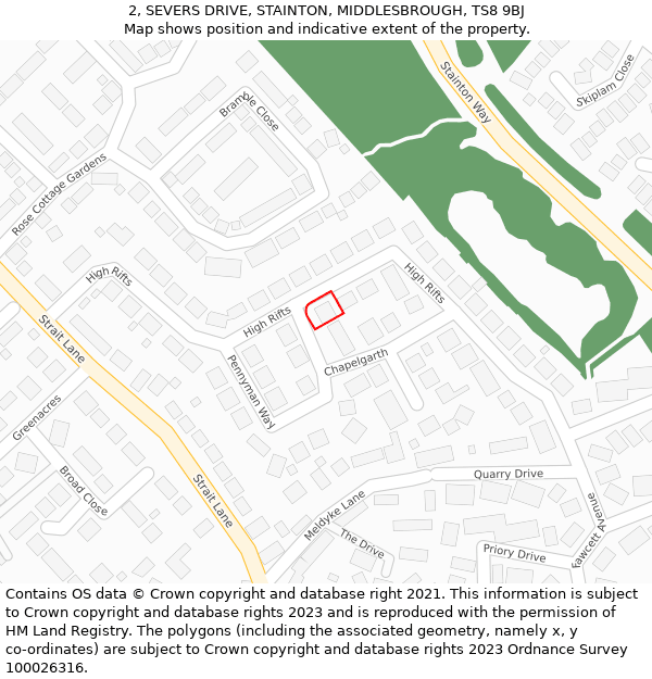 2, SEVERS DRIVE, STAINTON, MIDDLESBROUGH, TS8 9BJ: Location map and indicative extent of plot