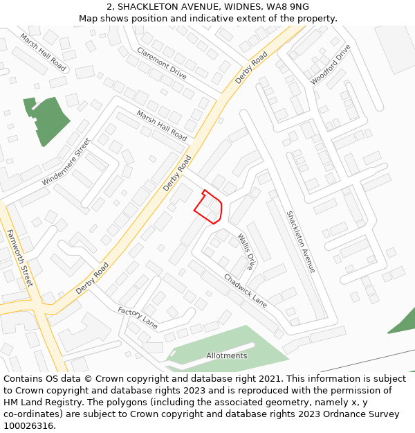 2, SHACKLETON AVENUE, WIDNES, WA8 9NG: Location map and indicative extent of plot