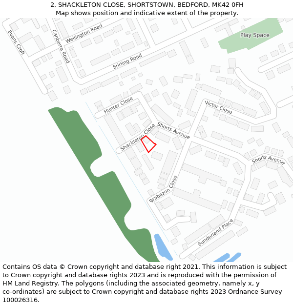 2, SHACKLETON CLOSE, SHORTSTOWN, BEDFORD, MK42 0FH: Location map and indicative extent of plot