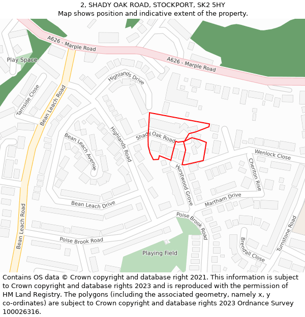 2, SHADY OAK ROAD, STOCKPORT, SK2 5HY: Location map and indicative extent of plot