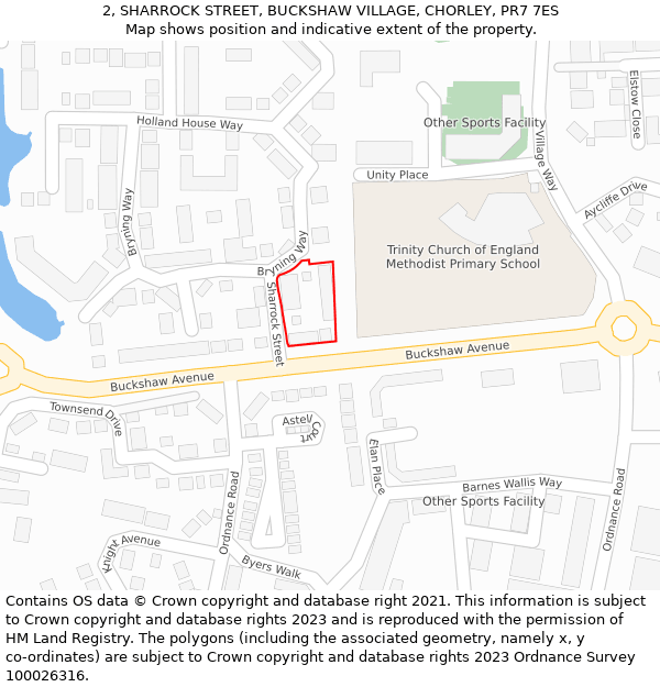 2, SHARROCK STREET, BUCKSHAW VILLAGE, CHORLEY, PR7 7ES: Location map and indicative extent of plot
