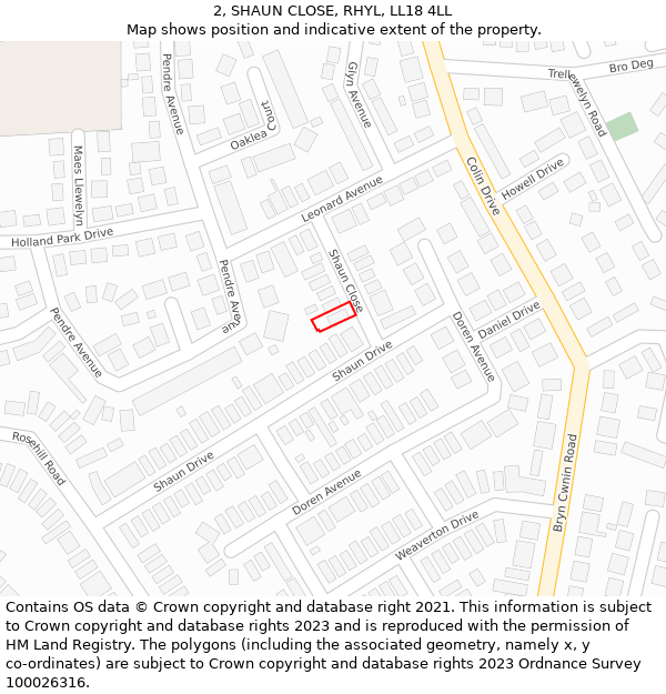 2, SHAUN CLOSE, RHYL, LL18 4LL: Location map and indicative extent of plot