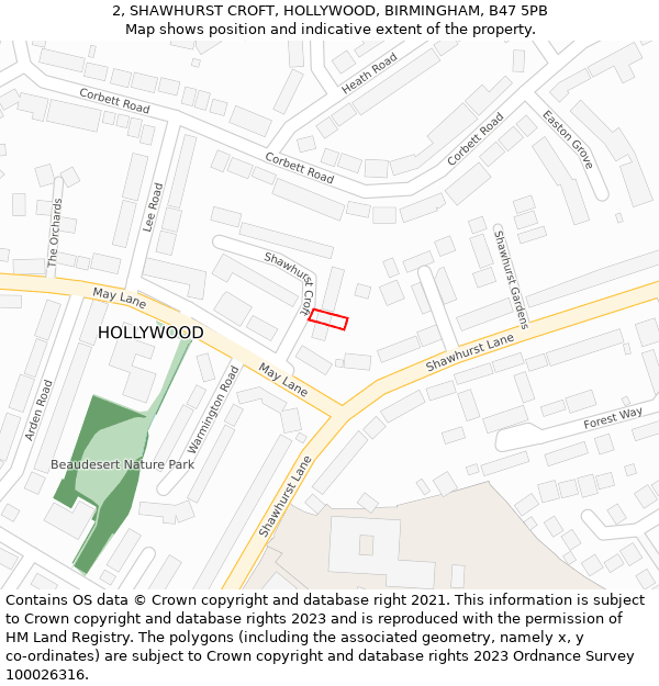 2, SHAWHURST CROFT, HOLLYWOOD, BIRMINGHAM, B47 5PB: Location map and indicative extent of plot