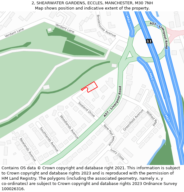 2, SHEARWATER GARDENS, ECCLES, MANCHESTER, M30 7NH: Location map and indicative extent of plot