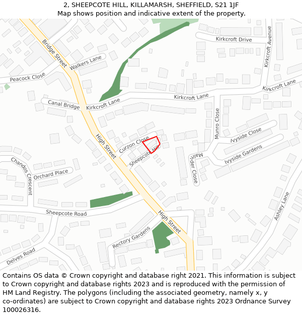 2, SHEEPCOTE HILL, KILLAMARSH, SHEFFIELD, S21 1JF: Location map and indicative extent of plot