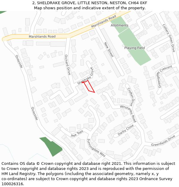 2, SHELDRAKE GROVE, LITTLE NESTON, NESTON, CH64 0XF: Location map and indicative extent of plot