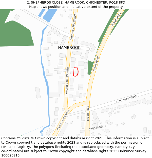 2, SHEPHERDS CLOSE, HAMBROOK, CHICHESTER, PO18 8FD: Location map and indicative extent of plot