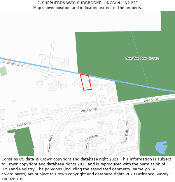 2, SHEPHERDS WAY, SUDBROOKE, LINCOLN, LN2 2FE: Location map and indicative extent of plot