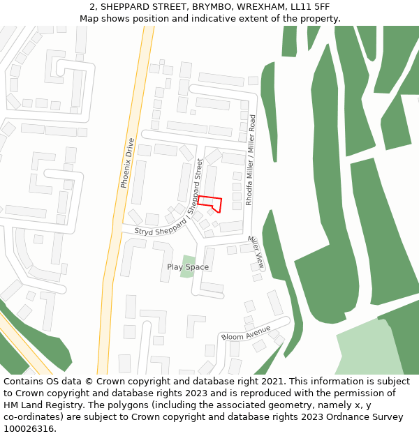 2, SHEPPARD STREET, BRYMBO, WREXHAM, LL11 5FF: Location map and indicative extent of plot