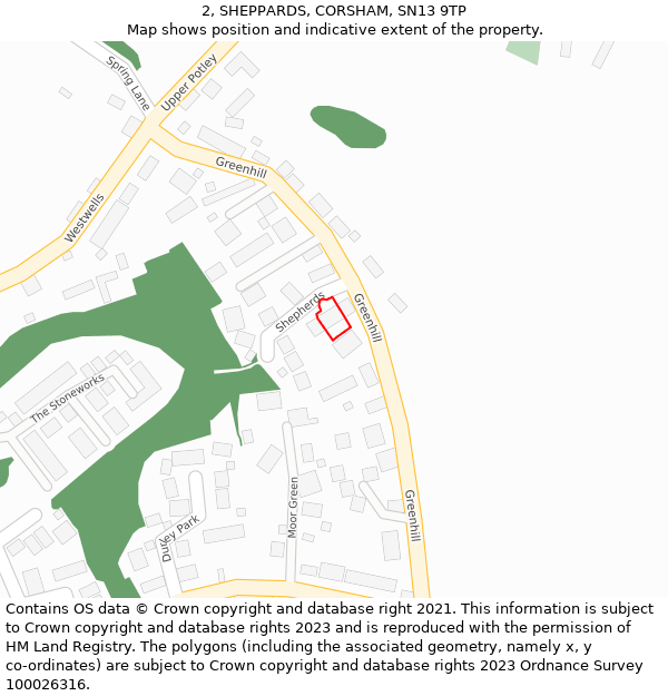 2, SHEPPARDS, CORSHAM, SN13 9TP: Location map and indicative extent of plot