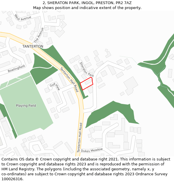 2, SHERATON PARK, INGOL, PRESTON, PR2 7AZ: Location map and indicative extent of plot