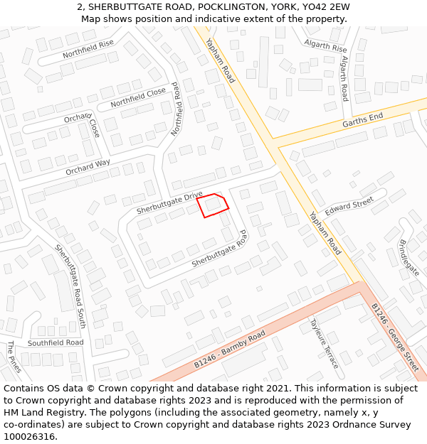 2, SHERBUTTGATE ROAD, POCKLINGTON, YORK, YO42 2EW: Location map and indicative extent of plot