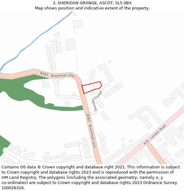 2, SHERIDAN GRANGE, ASCOT, SL5 0BX: Location map and indicative extent of plot