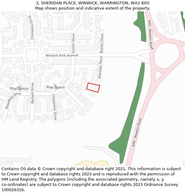 2, SHERIDAN PLACE, WINWICK, WARRINGTON, WA2 8XG: Location map and indicative extent of plot