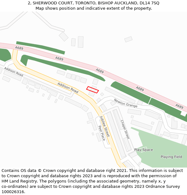 2, SHERWOOD COURT, TORONTO, BISHOP AUCKLAND, DL14 7SQ: Location map and indicative extent of plot