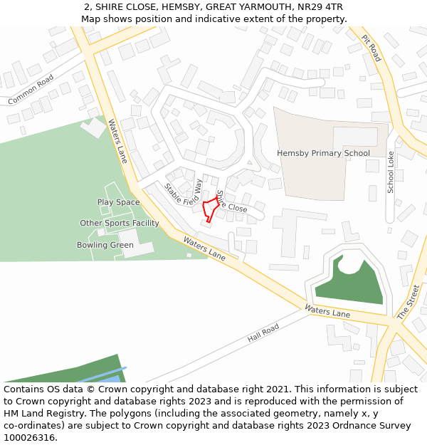 2, SHIRE CLOSE, HEMSBY, GREAT YARMOUTH, NR29 4TR: Location map and indicative extent of plot