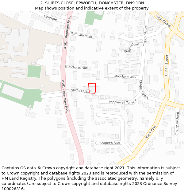 2, SHIRES CLOSE, EPWORTH, DONCASTER, DN9 1BN: Location map and indicative extent of plot