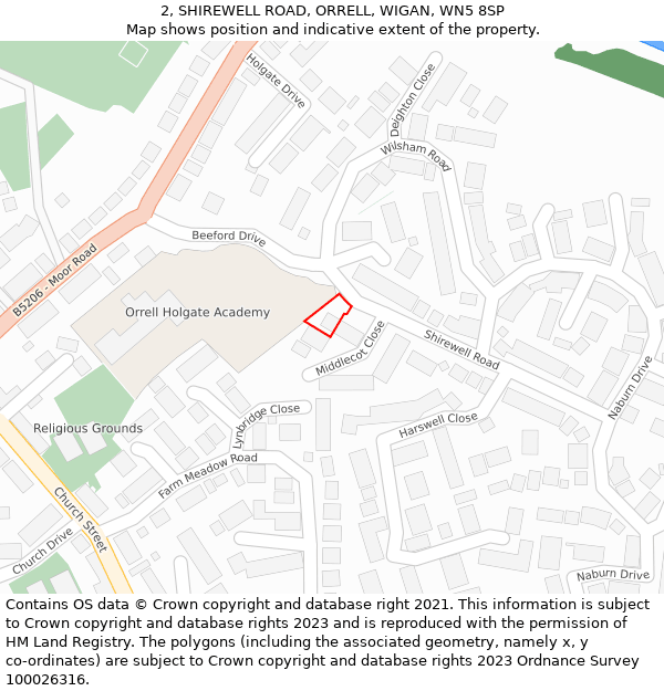 2, SHIREWELL ROAD, ORRELL, WIGAN, WN5 8SP: Location map and indicative extent of plot