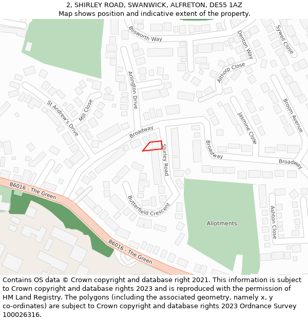 2, SHIRLEY ROAD, SWANWICK, ALFRETON, DE55 1AZ: Location map and indicative extent of plot