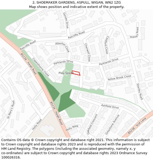 2, SHOEMAKER GARDENS, ASPULL, WIGAN, WN2 1ZG: Location map and indicative extent of plot