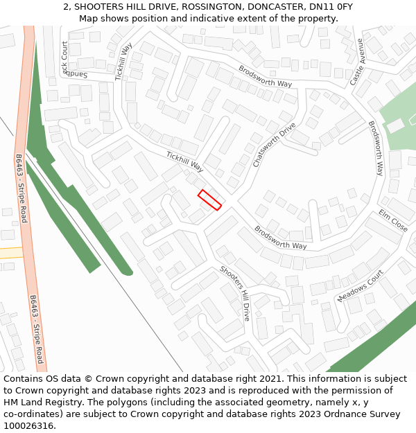 2, SHOOTERS HILL DRIVE, ROSSINGTON, DONCASTER, DN11 0FY: Location map and indicative extent of plot